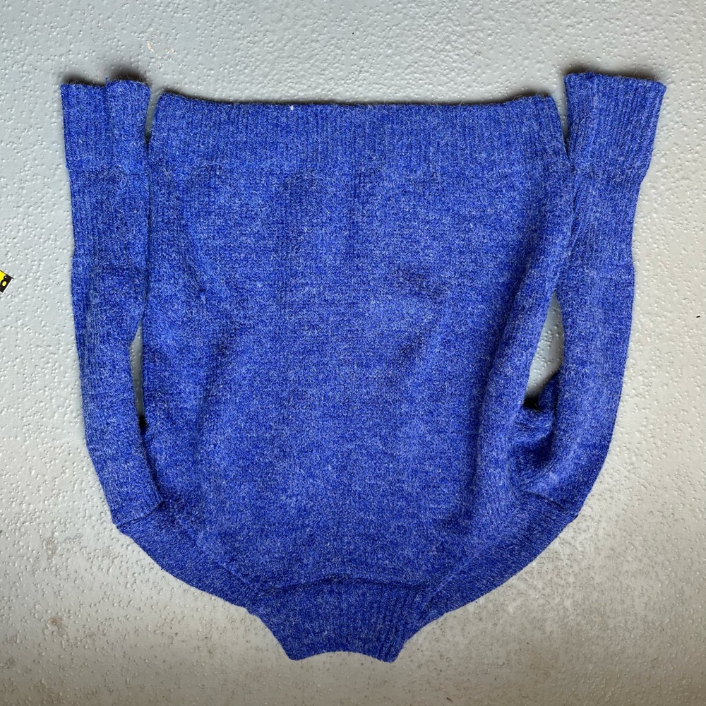 Cozy Knit Sweater Mock Neck Pullover Colorful Letters Blue Casual - Picture 5 of 5